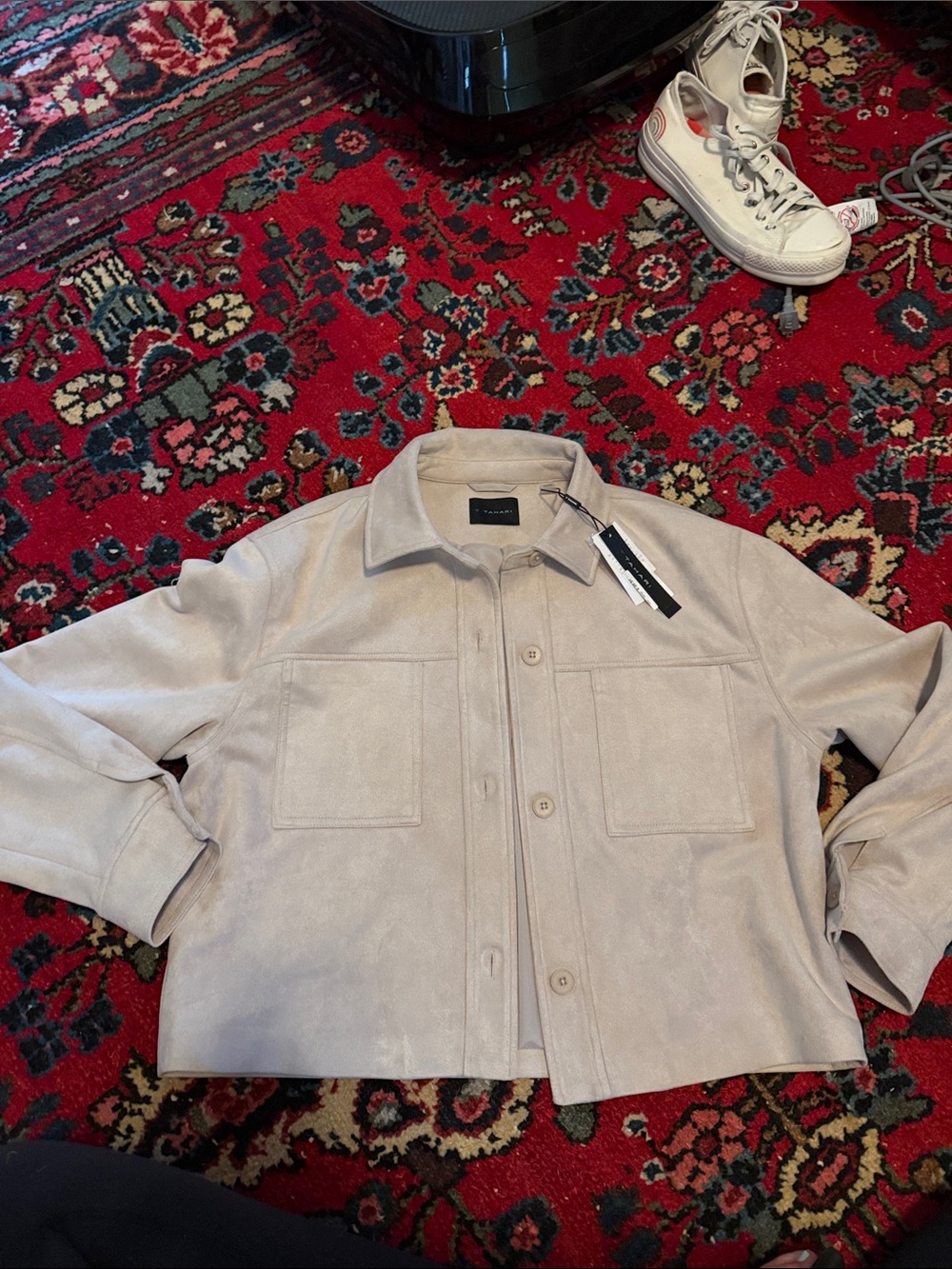 NWT Tahari Women’s faux Suede Button-Front Jacket - Light Beige size XL